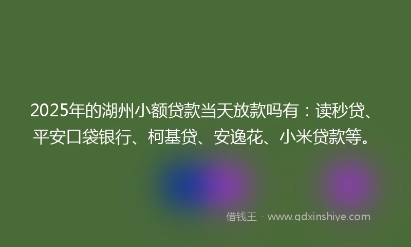 2025年的湖州小额贷款当天放款吗有：读秒贷、平安口袋银行、柯基贷、安逸花、小米贷款等。
