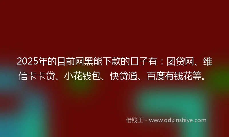 2025年的目前网黑能下款的口子有：团贷网、维信卡卡贷、小花钱包、快贷通、百度有钱花等。