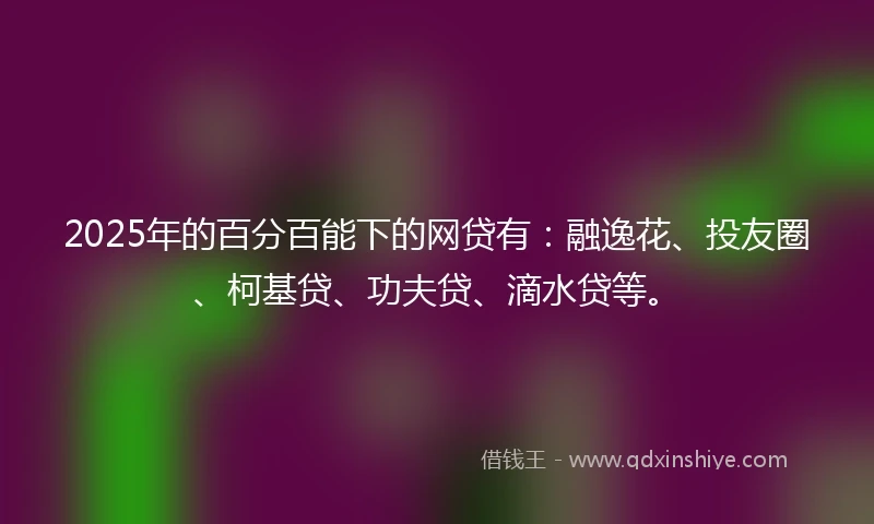 2025年的百分百能下的网贷有：融逸花、投友圈、柯基贷、功夫贷、滴水贷等。