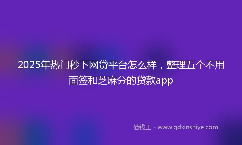 2025年热门秒下网贷平台怎么样，整理五个不用面签和芝麻分的贷款app