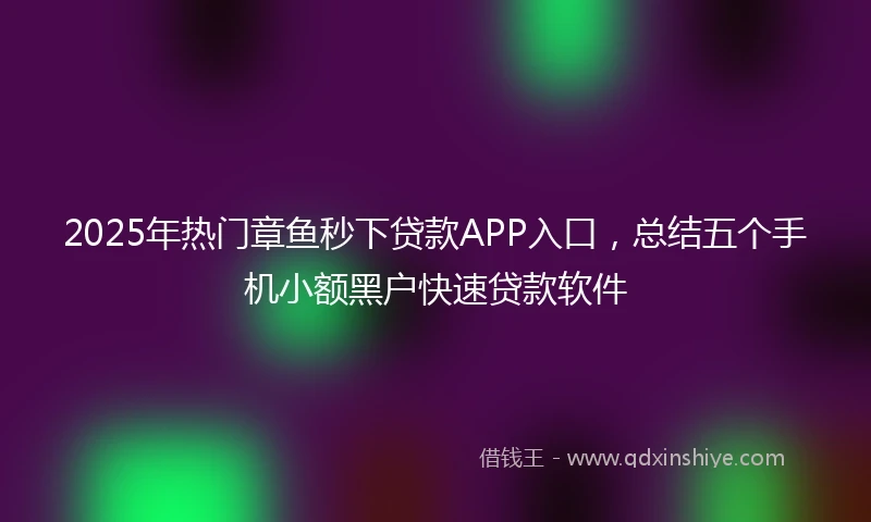 2025年热门章鱼秒下贷款APP入口，总结五个手机小额黑户快速贷款软件