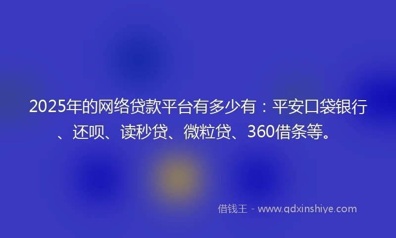 2025年的网络贷款平台有多少有：平安口袋银行、还呗、读秒贷、微粒贷、360借条等。