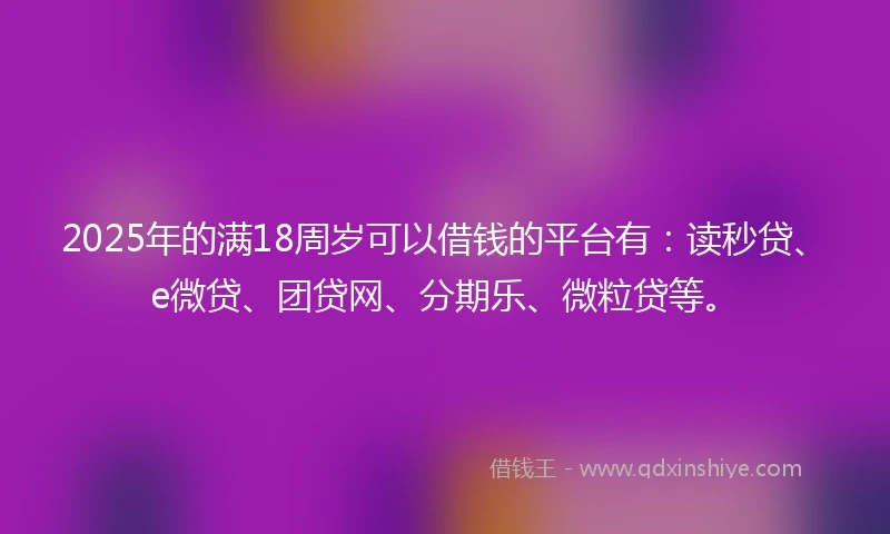 2025年的满18周岁可以借钱的平台有：读秒贷、e微贷、团贷网、分期乐、微粒贷等。