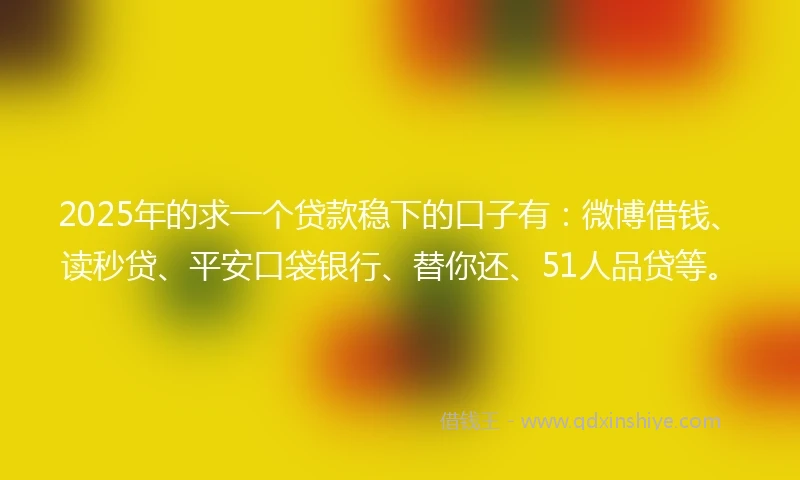 2025年的求一个贷款稳下的口子有：微博借钱、读秒贷、平安口袋银行、替你还、51人品贷等。