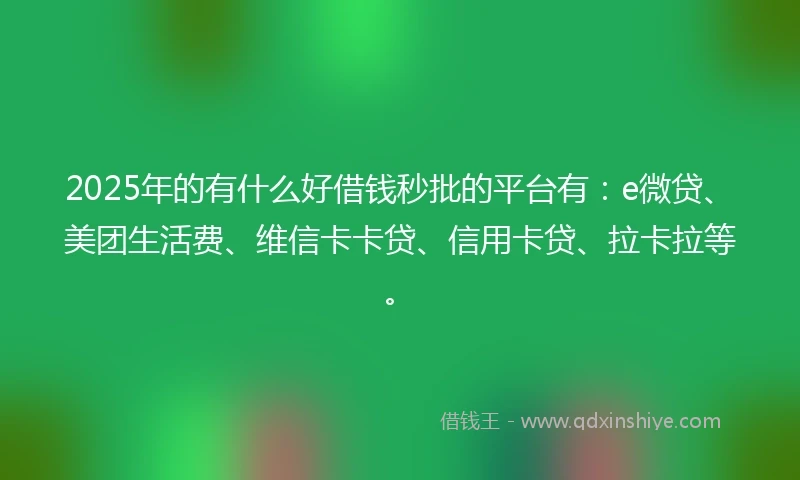 2025年的有什么好借钱秒批的平台有：e微贷、美团生活费、维信卡卡贷、信用卡贷、拉卡拉等。