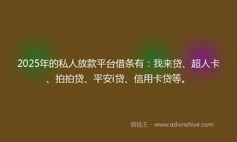 2025年的私人放款平台借条有：我来贷、超人卡、拍拍贷、平安i贷、信用卡贷等。