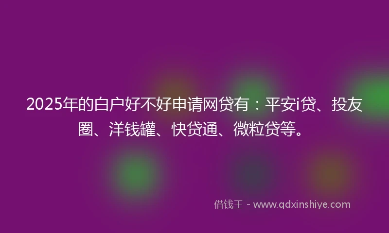 2025年的白户好不好申请网贷有：平安i贷、投友圈、洋钱罐、快贷通、微粒贷等。