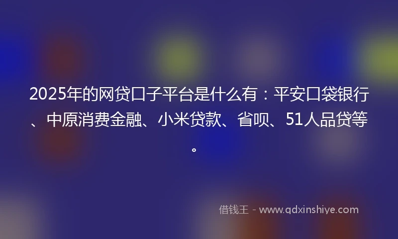 2025年的网贷口子平台是什么有：平安口袋银行、中原消费金融、小米贷款、省呗、51人品贷等。