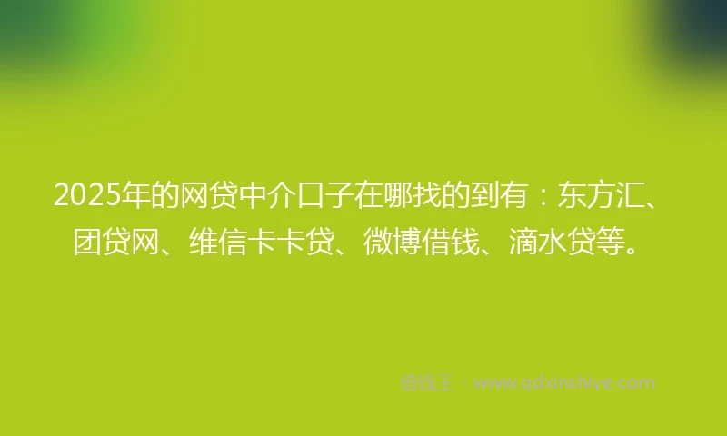 2025年的网贷中介口子在哪找的到有：东方汇、团贷网、维信卡卡贷、微博借钱、滴水贷等。