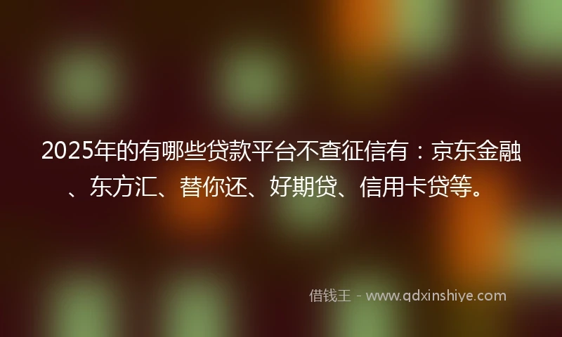 2025年的有哪些贷款平台不查征信有：京东金融、东方汇、替你还、好期贷、信用卡贷等。