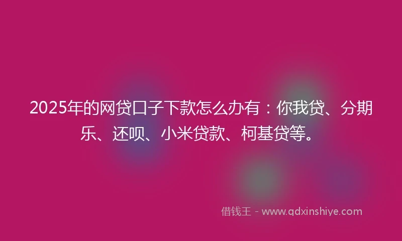 2025年的网贷口子下款怎么办有：你我贷、分期乐、还呗、小米贷款、柯基贷等。