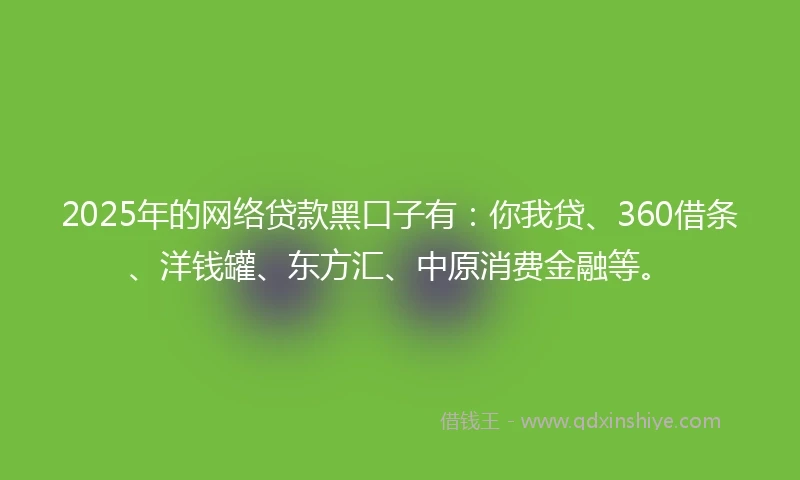 2025年的网络贷款黑口子有：你我贷、360借条、洋钱罐、东方汇、中原消费金融等。