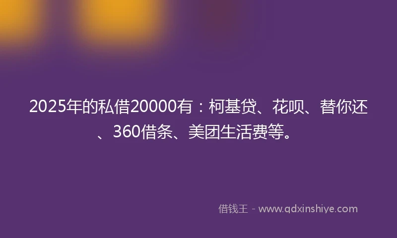 2025年的私借20000有：柯基贷、花呗、替你还、360借条、美团生活费等。