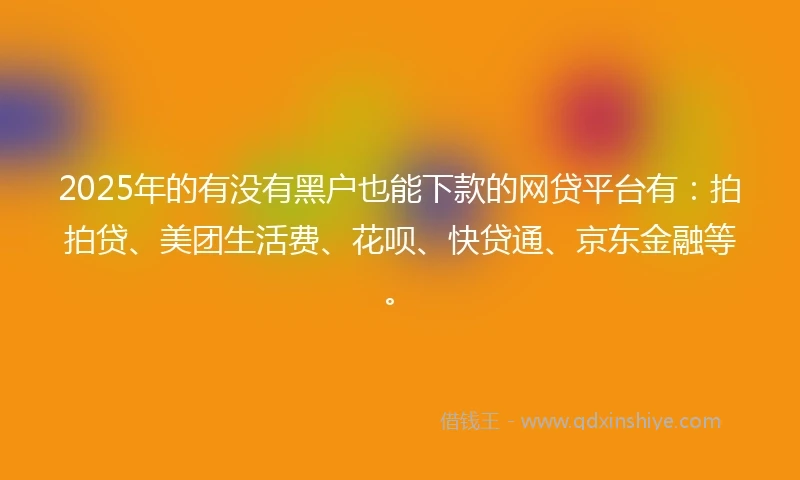 2025年的有没有黑户也能下款的网贷平台有：拍拍贷、美团生活费、花呗、快贷通、京东金融等。