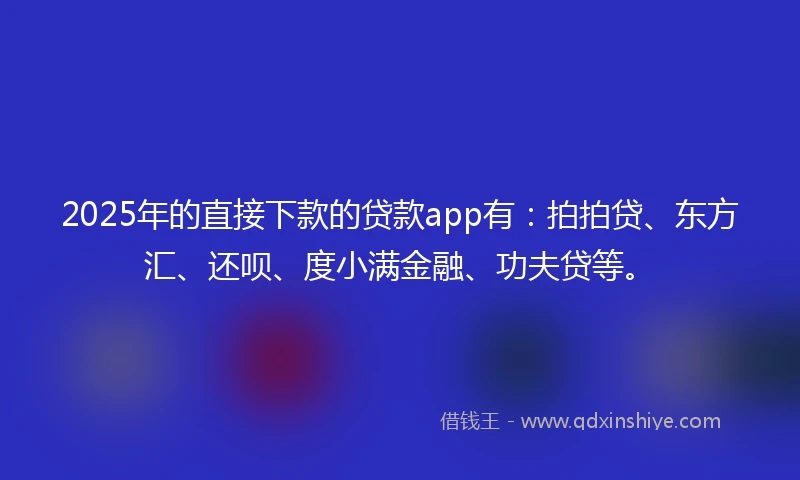 2025年的直接下款的贷款app有：拍拍贷、东方汇、还呗、度小满金融、功夫贷等。