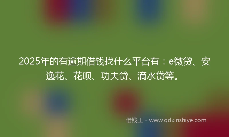 2025年的有逾期借钱找什么平台有：e微贷、安逸花、花呗、功夫贷、滴水贷等。