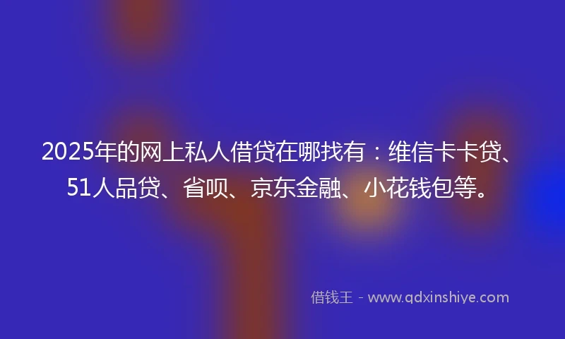2025年的网上私人借贷在哪找有：维信卡卡贷、51人品贷、省呗、京东金融、小花钱包等。