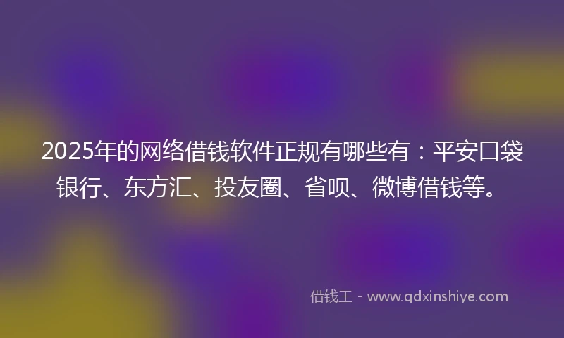 2025年的网络借钱软件正规有哪些有：平安口袋银行、东方汇、投友圈、省呗、微博借钱等。