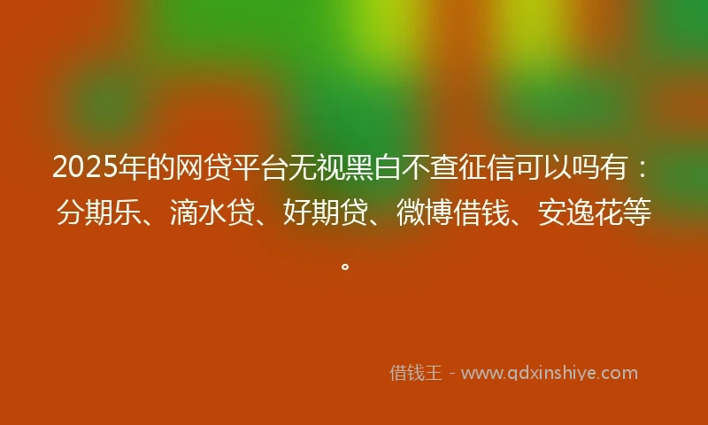 2025年的网贷平台无视黑白不查征信可以吗有：分期乐、滴水贷、好期贷、微博借钱、安逸花等。