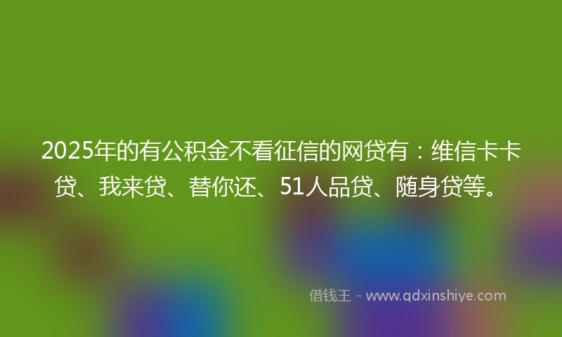 2025年的有公积金不看征信的网贷有：维信卡卡贷、我来贷、替你还、51人品贷、随身贷等。