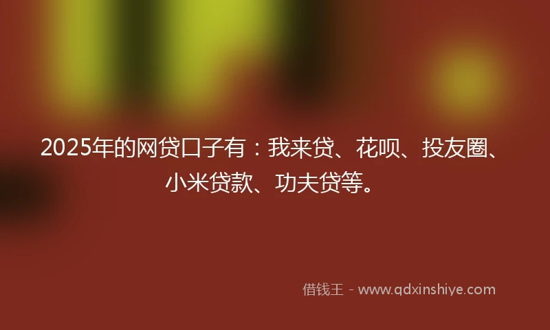 2025年的网贷口子有：我来贷、花呗、投友圈、小米贷款、功夫贷等。
