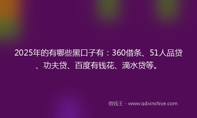 2025年的有哪些黑口子有：360借条、51人品贷、功夫贷、百度有钱花、滴水贷等。