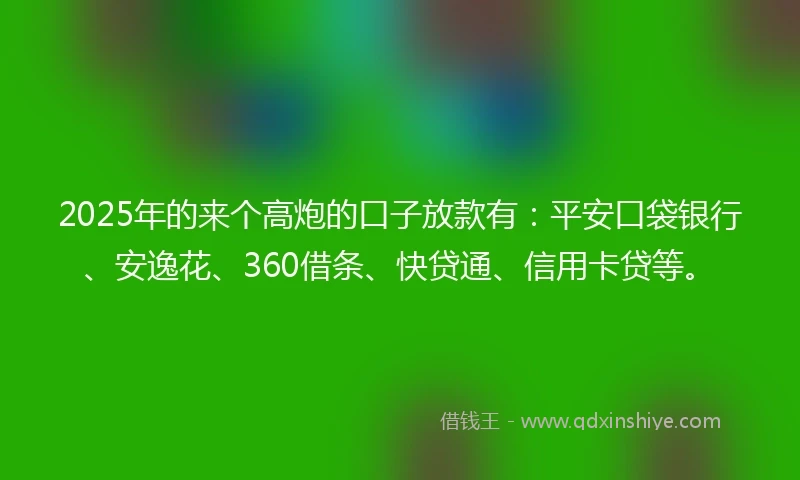 2025年的来个高炮的口子放款有：平安口袋银行、安逸花、360借条、快贷通、信用卡贷等。