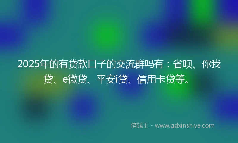2025年的有贷款口子的交流群吗有：省呗、你我贷、e微贷、平安i贷、信用卡贷等。