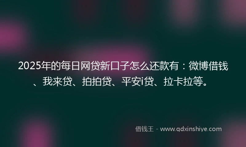 2025年的每日网贷新口子怎么还款有：微博借钱、我来贷、拍拍贷、平安i贷、拉卡拉等。