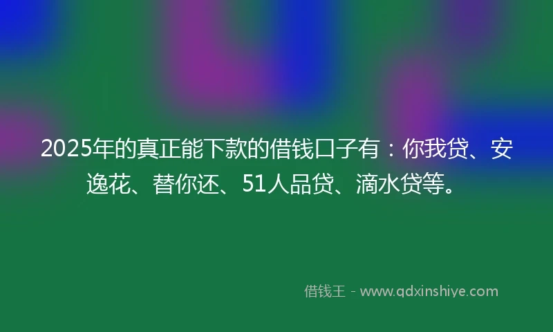 2025年的真正能下款的借钱口子有：你我贷、安逸花、替你还、51人品贷、滴水贷等。