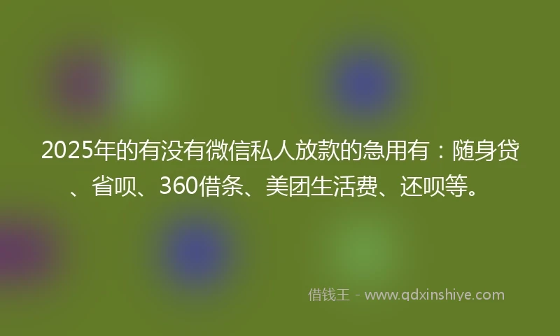 2025年的有没有微信私人放款的急用有：随身贷、省呗、360借条、美团生活费、还呗等。