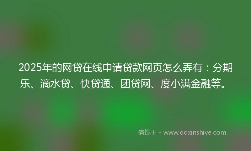 2025年的网贷在线申请贷款网页怎么弄有：分期乐、滴水贷、快贷通、团贷网、度小满金融等。