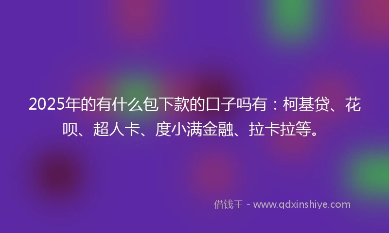 2025年的有什么包下款的口子吗有：柯基贷、花呗、超人卡、度小满金融、拉卡拉等。