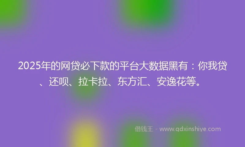 2025年的网贷必下款的平台大数据黑有：你我贷、还呗、拉卡拉、东方汇、安逸花等。