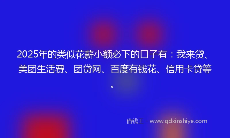 2025年的类似花薪小额必下的口子有：我来贷、美团生活费、团贷网、百度有钱花、信用卡贷等。