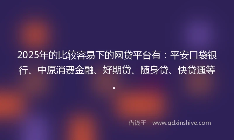 2025年的比较容易下的网贷平台有：平安口袋银行、中原消费金融、好期贷、随身贷、快贷通等。