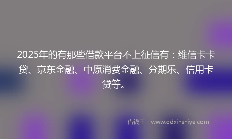 2025年的有那些借款平台不上征信有：维信卡卡贷、京东金融、中原消费金融、分期乐、信用卡贷等。