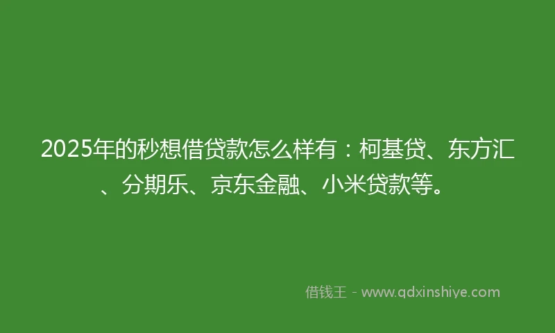 2025年的秒想借贷款怎么样有：柯基贷、东方汇、分期乐、京东金融、小米贷款等。