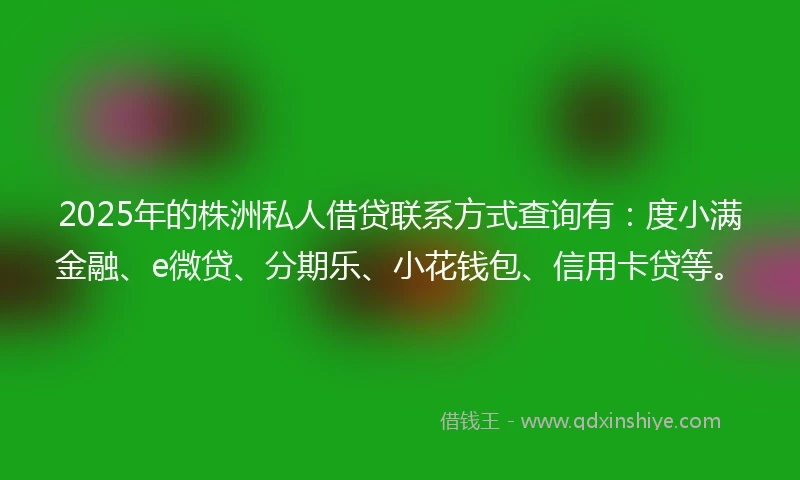 2025年的株洲私人借贷联系方式查询有：度小满金融、e微贷、分期乐、小花钱包、信用卡贷等。