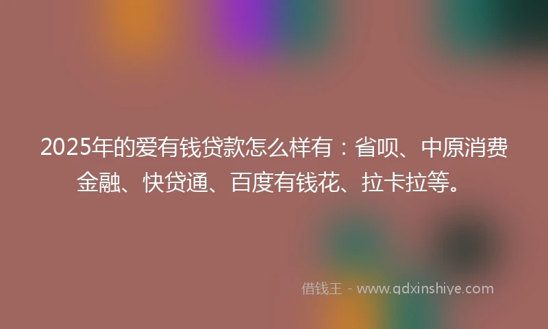 2025年的爱有钱贷款怎么样有：省呗、中原消费金融、快贷通、百度有钱花、拉卡拉等。