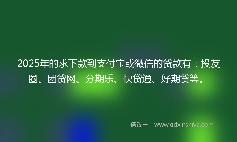 2025年的求下款到支付宝或微信的贷款有：投友圈、团贷网、分期乐、快贷通、好期贷等。