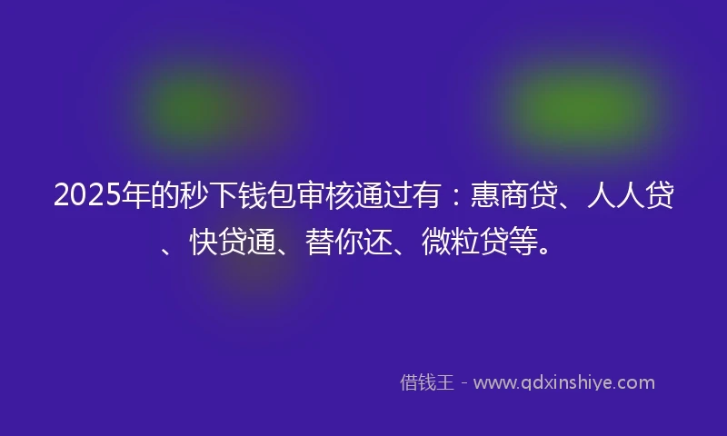 2025年的秒下钱包审核通过有：惠商贷、人人贷、快贷通、替你还、微粒贷等。