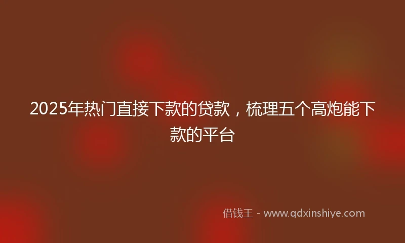 2025年热门直接下款的贷款，梳理五个高炮能下款的平台