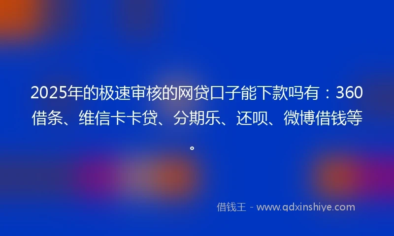 2025年的极速审核的网贷口子能下款吗有：360借条、维信卡卡贷、分期乐、还呗、微博借钱等。