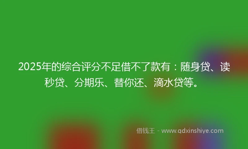 2025年的综合评分不足借不了款有：随身贷、读秒贷、分期乐、替你还、滴水贷等。