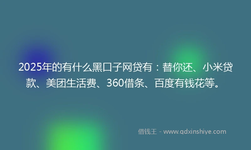 2025年的有什么黑口子网贷有：替你还、小米贷款、美团生活费、360借条、百度有钱花等。