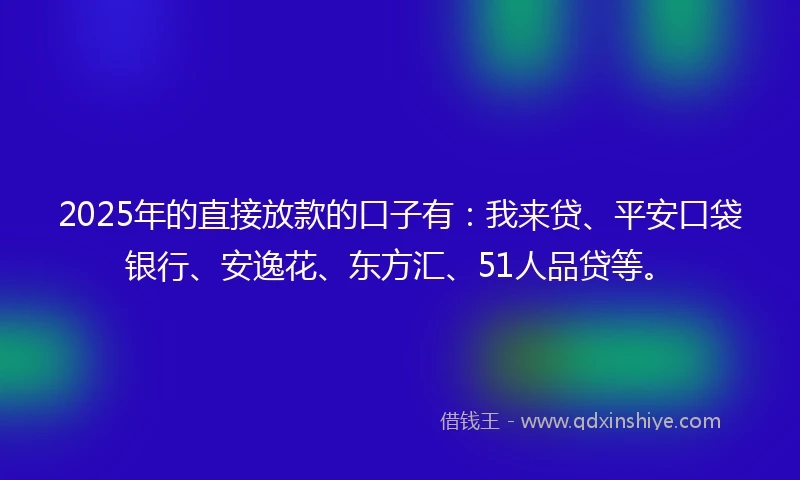 2025年的直接放款的口子有：我来贷、平安口袋银行、安逸花、东方汇、51人品贷等。