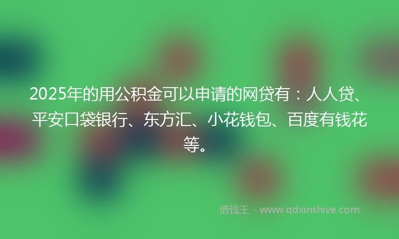 2025年的用公积金可以申请的网贷有：人人贷、平安口袋银行、东方汇、小花钱包、百度有钱花等。