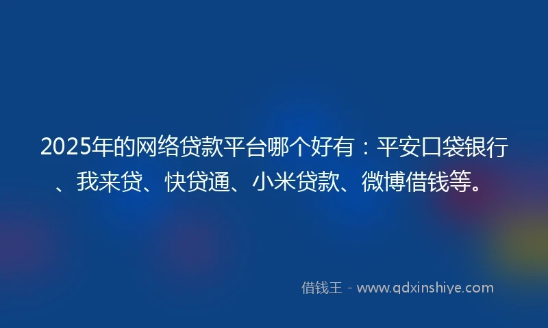 2025年的网络贷款平台哪个好有：平安口袋银行、我来贷、快贷通、小米贷款、微博借钱等。