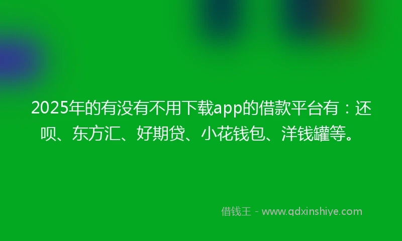 2025年的有没有不用下载app的借款平台有：还呗、东方汇、好期贷、小花钱包、洋钱罐等。